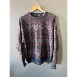 VTG The Italian Sweater Co Mens L Brown Wool Blend Abstract Artsy Retro 90s